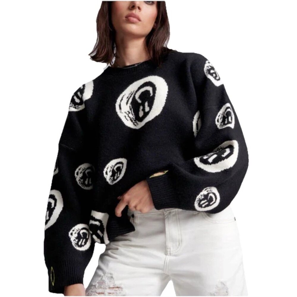 One Teaspoon Black and White "All Smiles" Oversized Knit Sweater Sz XXS - Picture 2 of 11